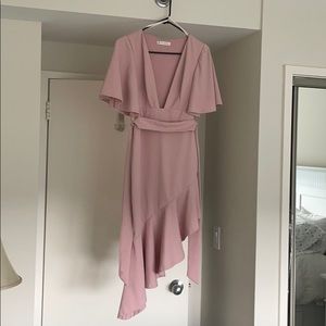 Pink V-Neck Ruffle Dress